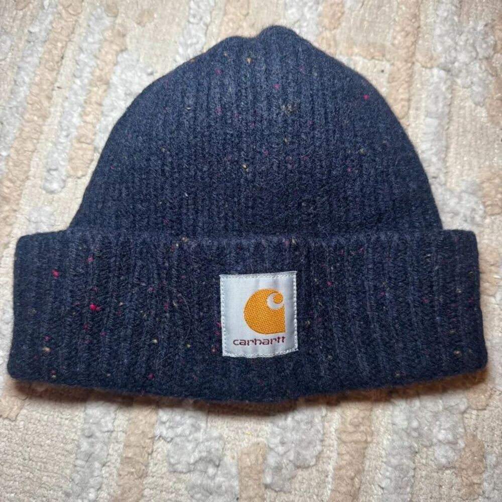 Carhartt WIP Anglistic Beanie Speckled Black Dark Navy Wool Blend Hat One Size